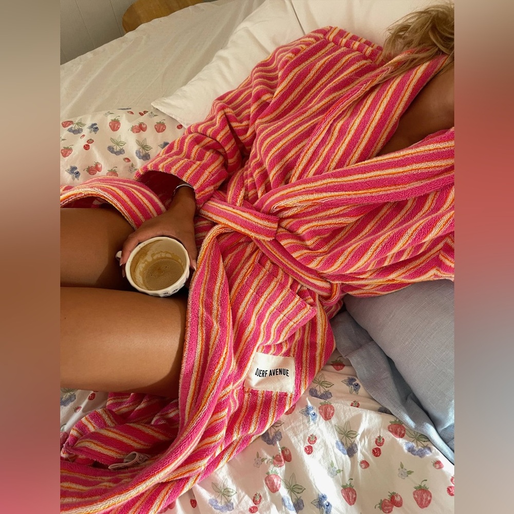 Djerf Avenue Pink and Yellow Striped Robe